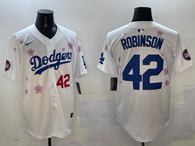 Men Los Angeles Dodgers 42 Robinson White Sakura Edition 2025 Nike MLB Jersey style 7